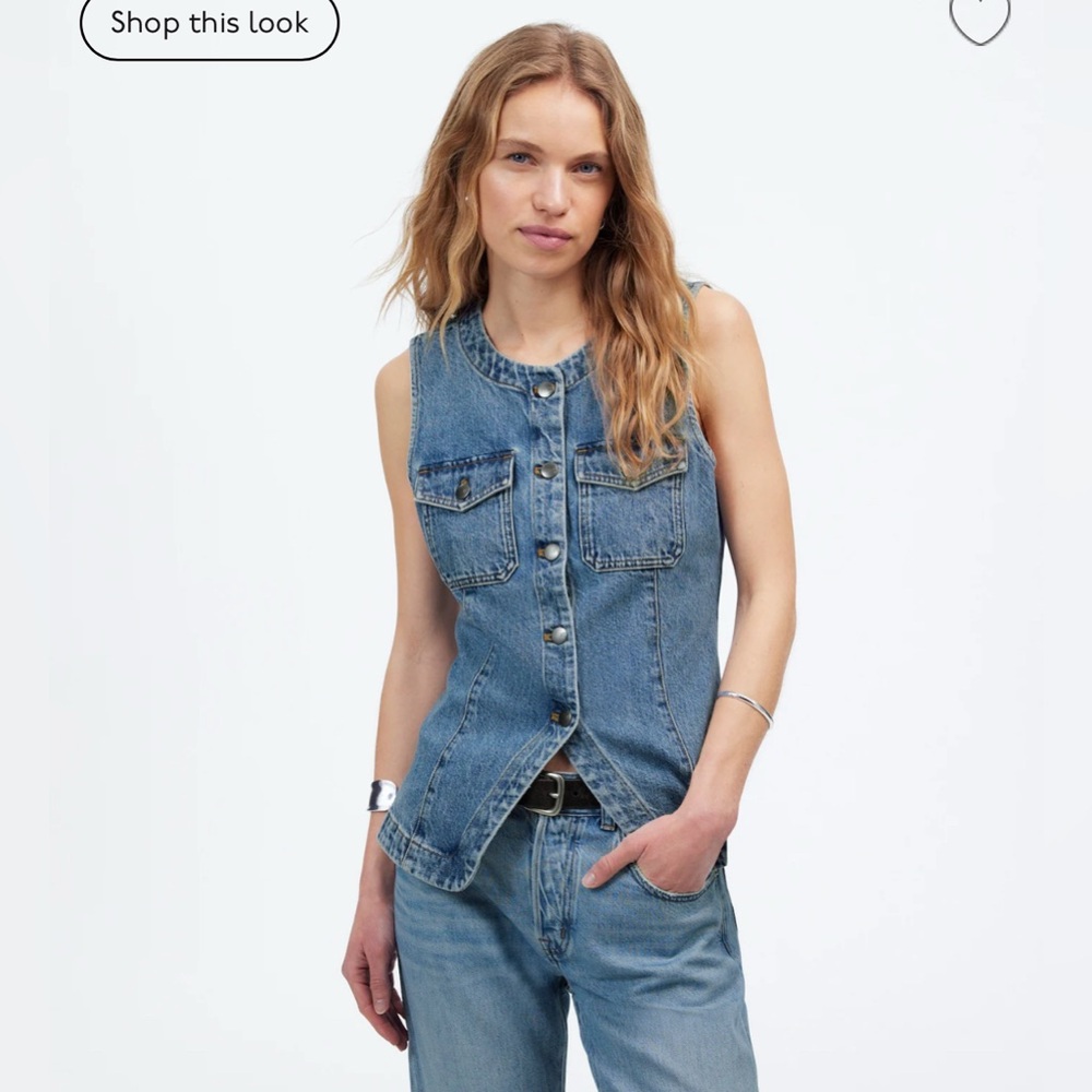 Madewell Denim High Crewneck Vest in Billings Wash